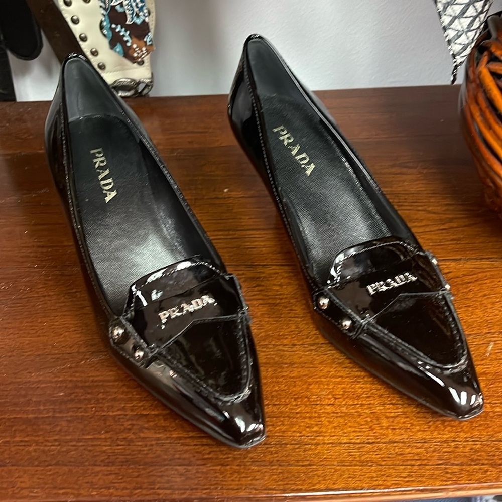 Prada Black Patent Loafer Heels